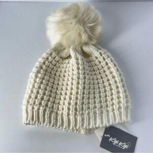 Kyi Kyi Cream Knit Beanie with Pom Pom Warm Winter Hat